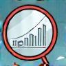 Magnifying glass on data icon representing actionable insights
